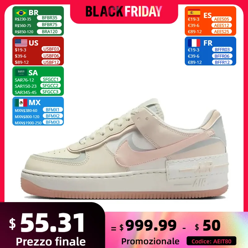 Nike Original Air Force 1 Schatten Frauen Low Top Casual Board Schuhe beige rosa Farbe