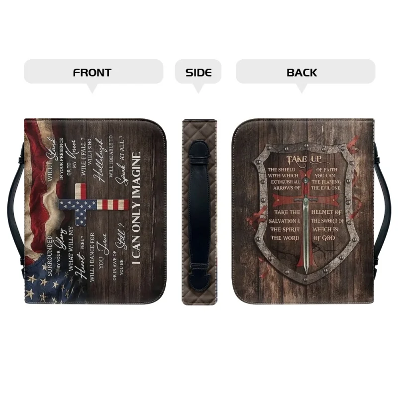 Flag American I Can Only Imagine Personalized Print Church Bible Cover Case PU Handbags Study Book Holy Storage Boxes For Women