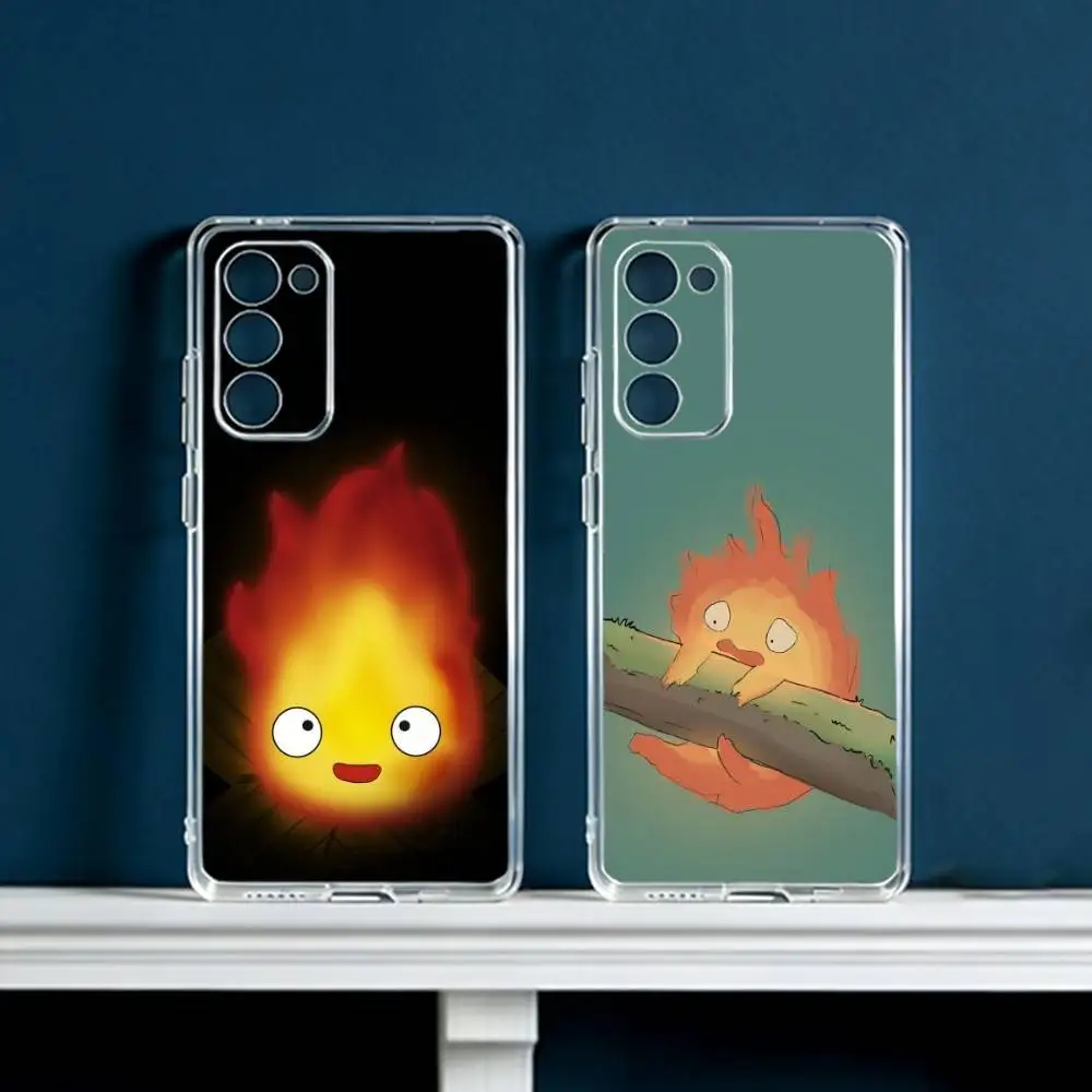 Cartoon C- Calcifer  Phone Case For Samsung Galaxy S24 S25 S23 S22 S21 Plus S24 S25 Transparent Cover Case