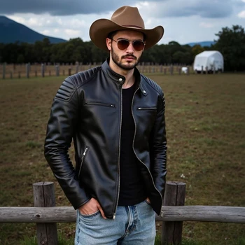 New 100% Cowhide Leather Jacket men Top Layer Clothes Men's Stand Collar Motorcycle Clothes  Autumn Winter Plus Size motorcycle 2