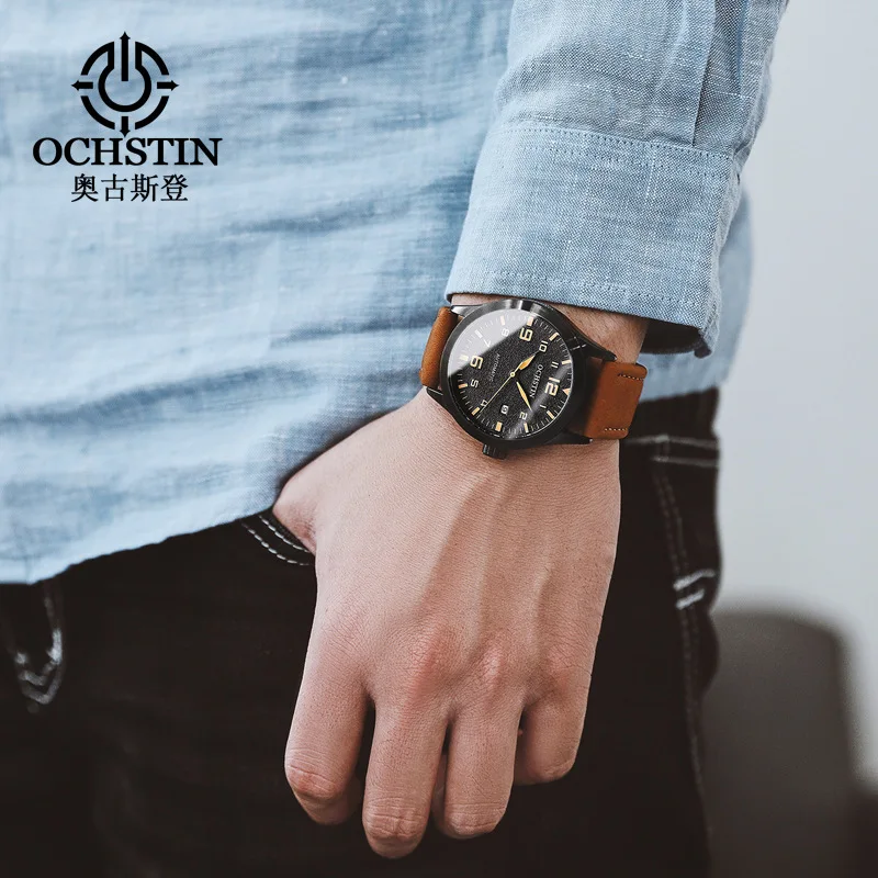 Official brand free shippingPopular Retro Leather Automatic Mechanical Trendy Casual Business Watch Men