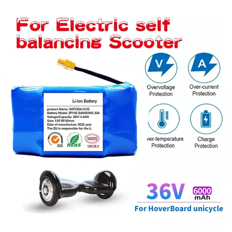 NEW 36V Battery Pack 4.4/6/7Ah 6000mAh Rechargeable Lithium Ion Battery for Electric Self Balancing Scooter HoverBoard Unicycle