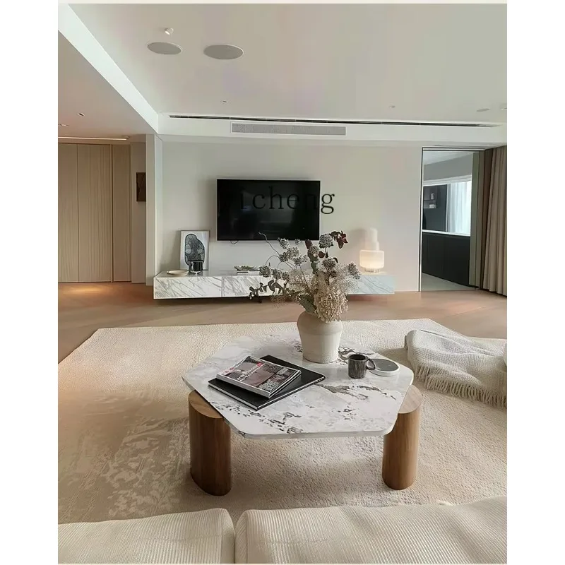 

v29 luxury stone coffee table modern simple pure natural high-grade cream art solid wood coffee table