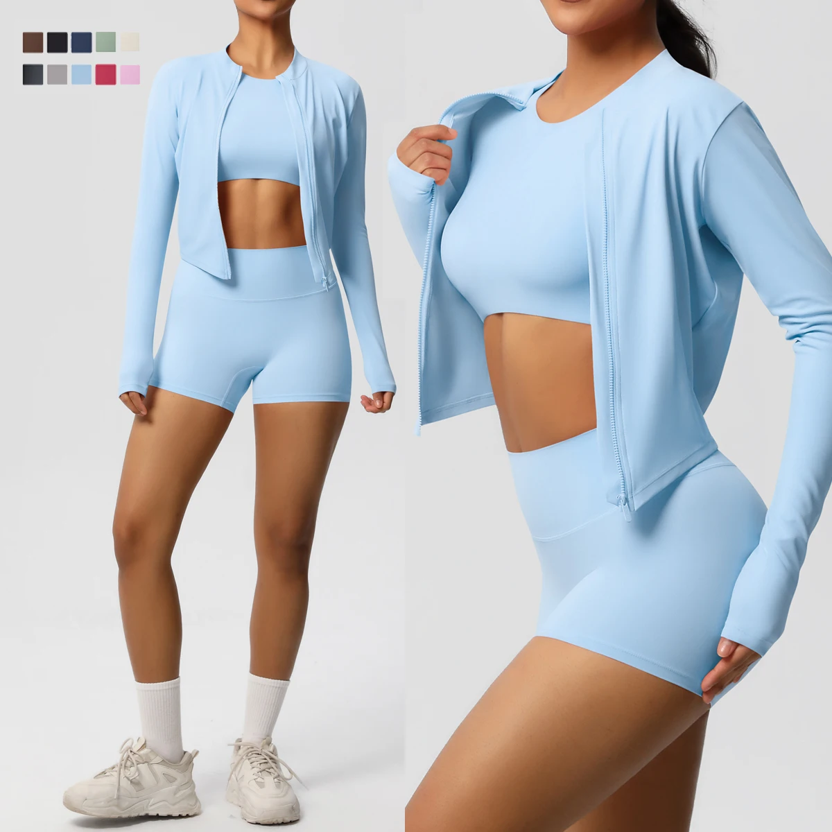 

3PCS Seamless Yoga Set Women Sportswear Workout Set Gym Clothing Fitness Long Sleeve Jacket High Waist Leggings Sports Suits