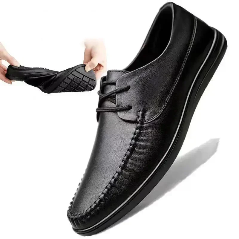 

Leather Men Formal Shoes Luxury Brand Italian Loafers Dress Moccasins Breathable Black Wedding Party Footwear Plus Size 38-47