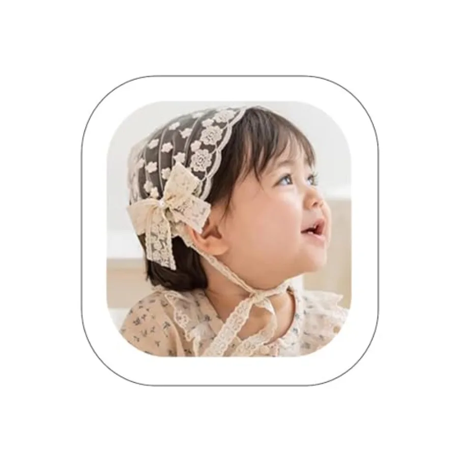 Baby Girls Lacy Bow Headband Soft Breathable Lace Hairband for Toddlers Infant Baptism Christening Beanie Cap Wide Turban Weddi