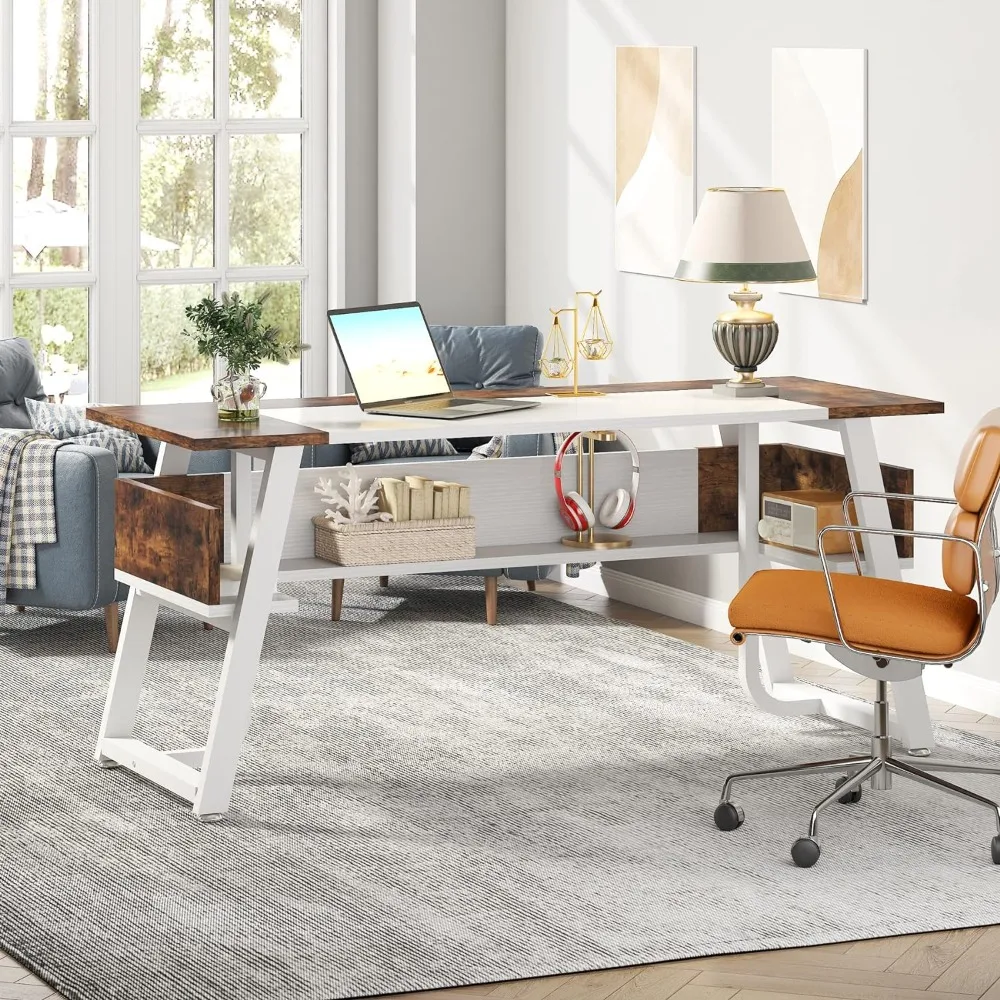 Mesa de escritório moderna e simples com prateleira do armazenamento, grande mesa do computador, acessórios de escritório, 63 polegadas