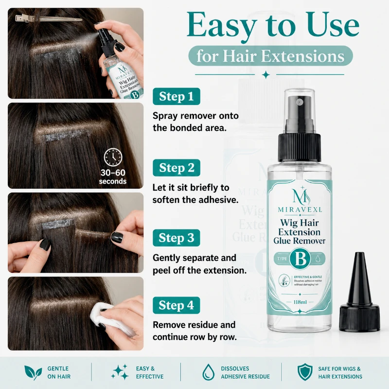 MIRAVEXL Wig Glue & Remover Set (Type A&B) 118ml Each – Strong Hold Adhesive + Gentle Residue Remover for Lace Wigs & Extensions image 6