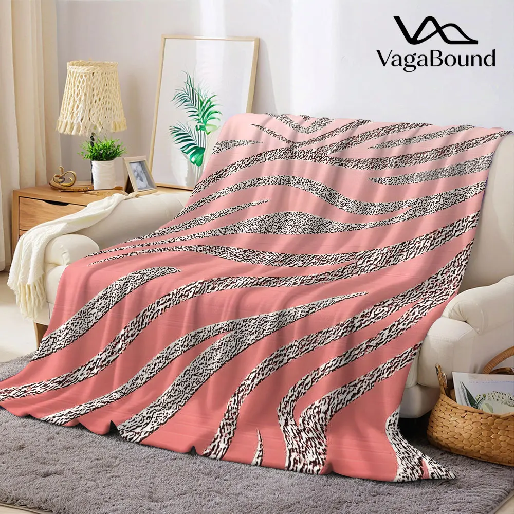 Pink Grain Zebra Stripes Flannel Blanket Warm Soft Halloween Christmas Decorative Couch Warm Cozy All-Season Gift