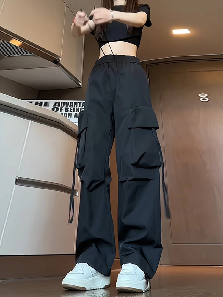 American Functional Men's Summer Trousers Dstring Design Waterproof Nylon Ice Silk Long Pants Workwear Casual Faion