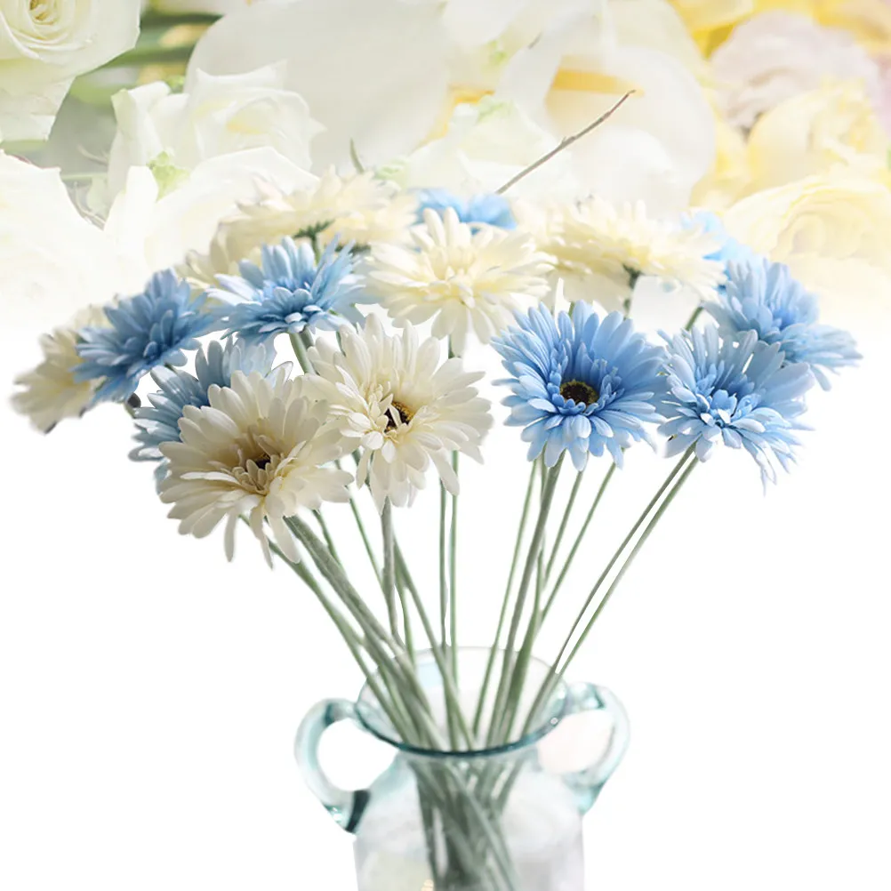 

10Pcs Artificial African Daisy Flowers Bouquet Blue Milk White High Simulation Wedding Home Restaurant Decoration Imitation