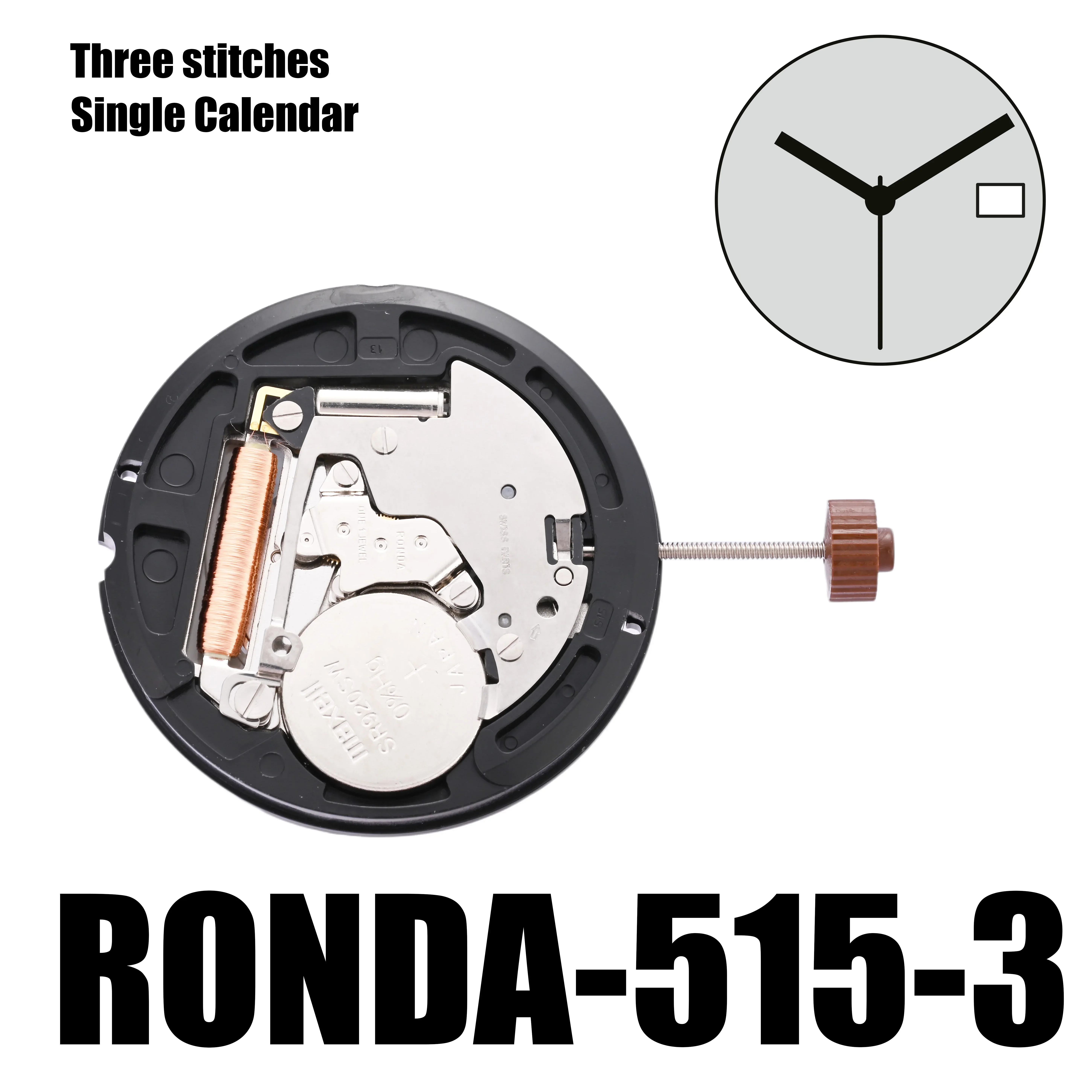 Ronda-Powertech mointing ، من من نوع 6 ، مقاس 3 ، 11 بوصة ، 6 ، 3 أيادي ، عرض التاريخ في الساعة 3