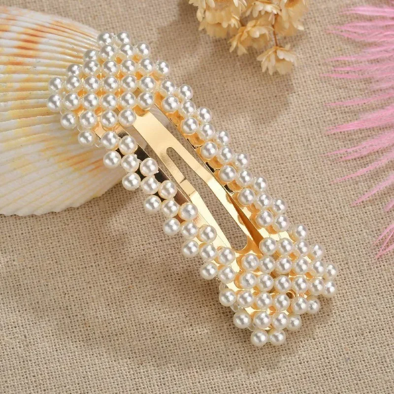 1pcs Handmade Pearls Hair Clips Pin for Women Fashion Geometric Flower Barrettes Headwear Girls Sweet Hairpins Hair Accessorie