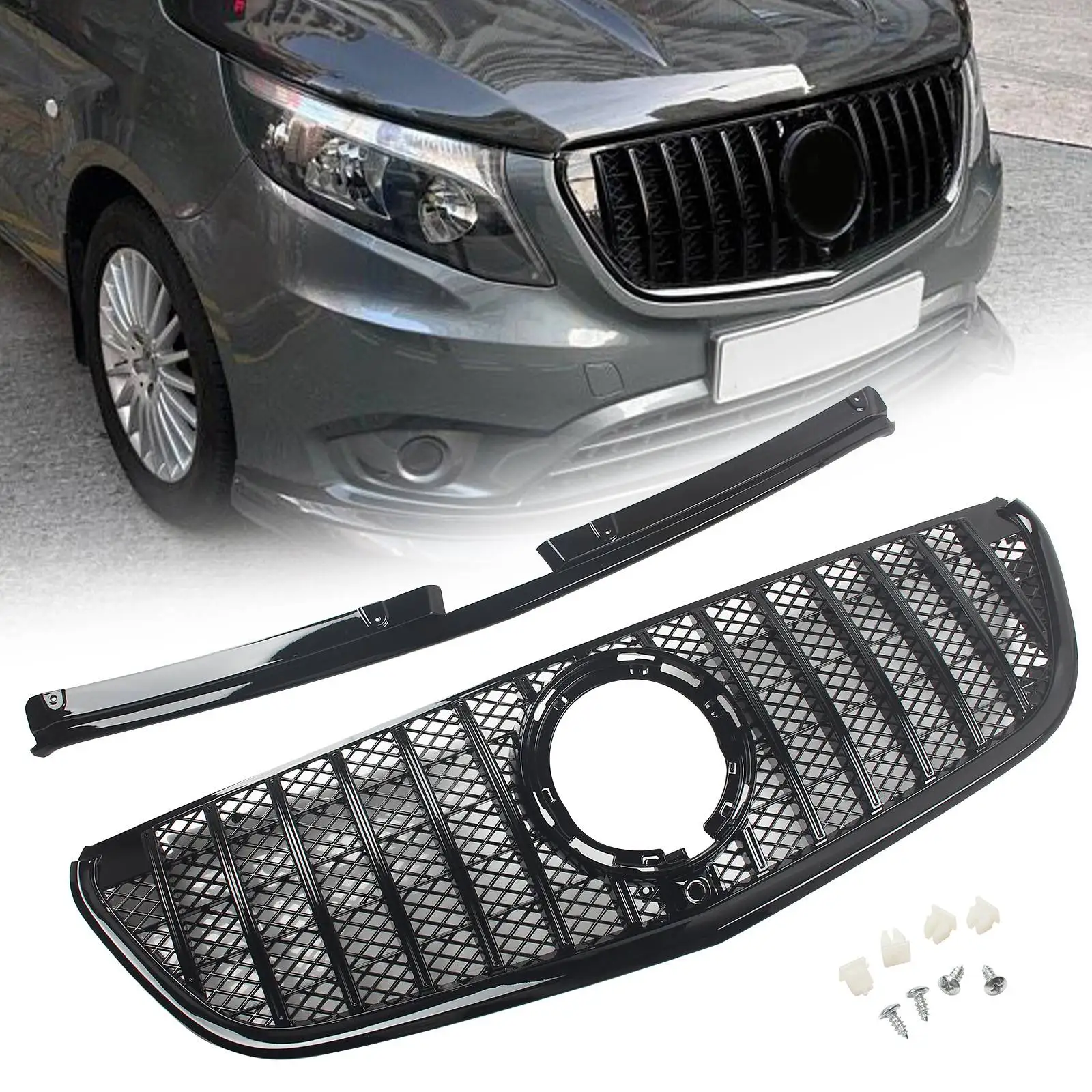 Car Front Bumper Grille Radiator Grills GT-R Style For Mercedes-Benz W447 Vito/Metris 2016 2017 2018 2019 2020