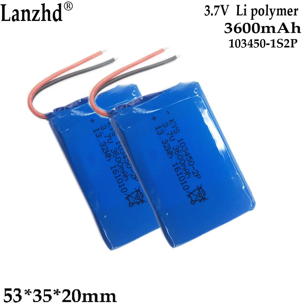 3.7V polymer lithium battery pack For Beauty instrument Medical equipment Massager Rechargeable lithium battery 103450-2P 3600mA