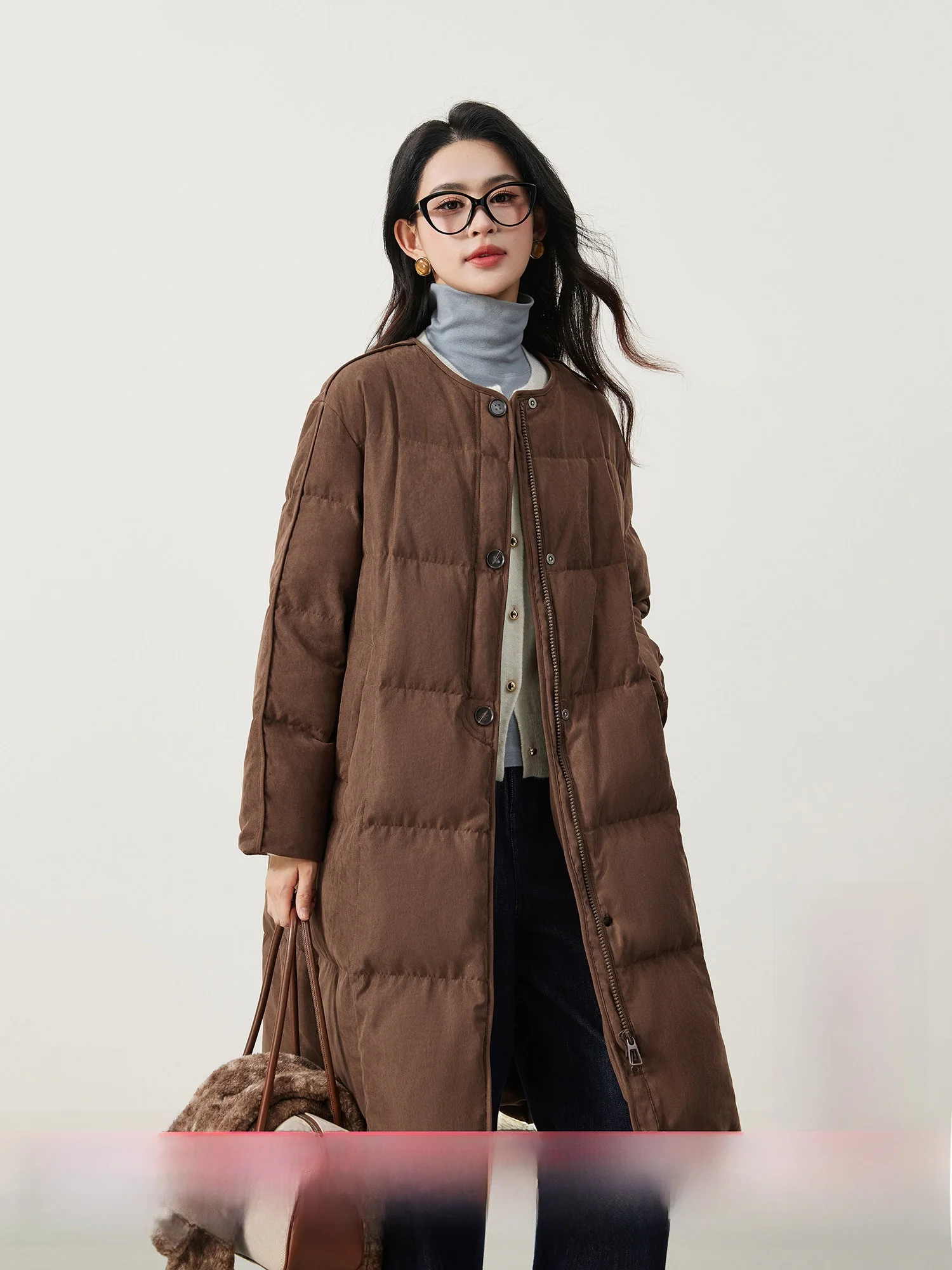 

Warm Long Duck down Jacket Women's Coat with Plush Scarf Elegant Style Polyester Fabric Thickened Winter Outerwear MIJOR