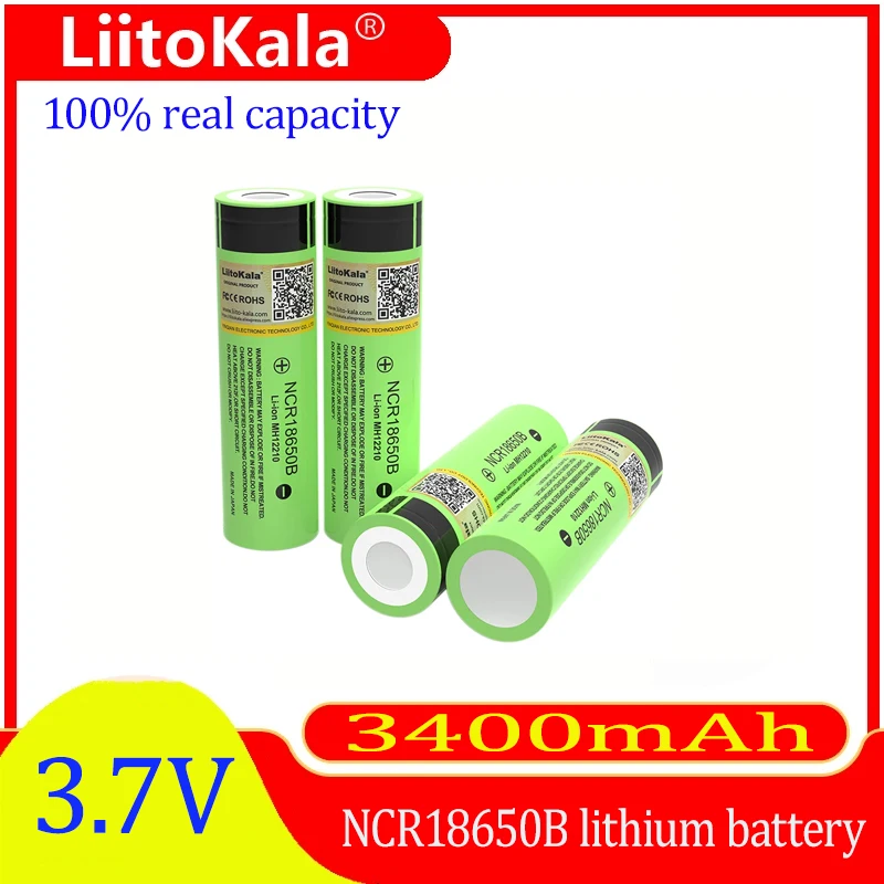 LiitoKala-Lithium Rechargeable Battery for Flashlight Batteries, Original NCR18650B 3.7V 3400mAh 18650, 4.2V