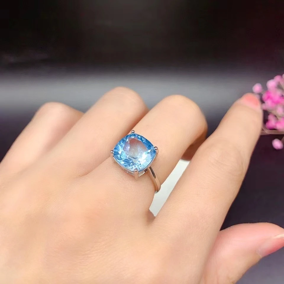 

5ct Light Blue Topaz Ring for Engagement for Woman 11mm*11mm 100% Natural Topaz Silver Ring November Birthstone