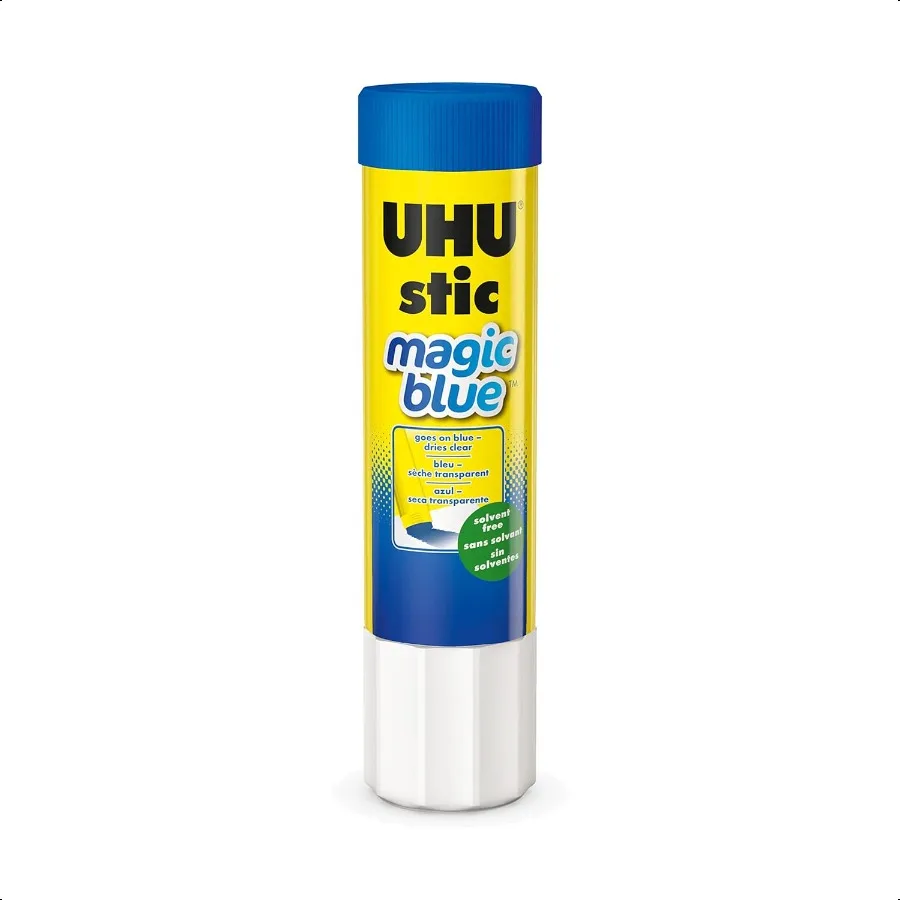 

UHU Colored Glue Stick 0.74oz Blue rubs on Blue Dries Clear Washable Soent Free Screw on Cap Pack of 12 9U 99602