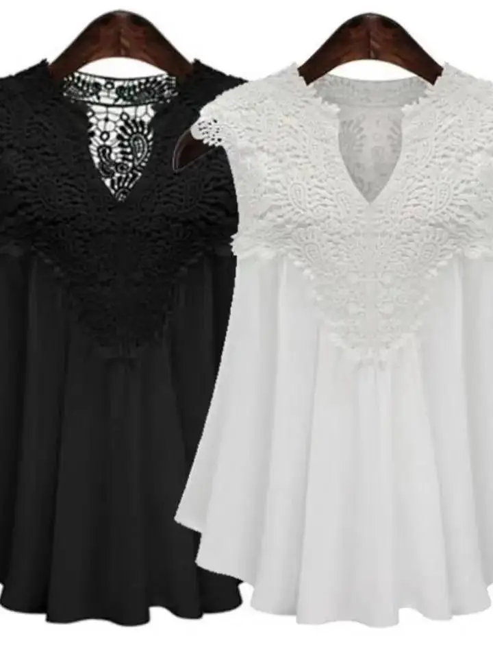 

Fashionable Lace Splice Chiffon Top plus Size Women Summer Sleeveless Vest Thin T-Shirt Sister Fat Style European Loose Fit V...