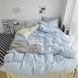 Light Blue Duvet Cover Set with 2pcs Pillowcase INS Style Soft Comforter Covers for Queen King Reversible Fashion Solid Bedding