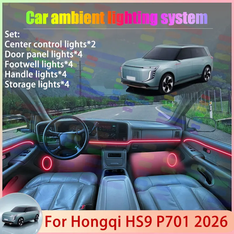 

For Hongqi HS9 P701 2026 2/24 in 1 Car Atmosphere Light Lamp RGB Shade Ensemble Streamer Atmosphere Set Auto Parts Accessories