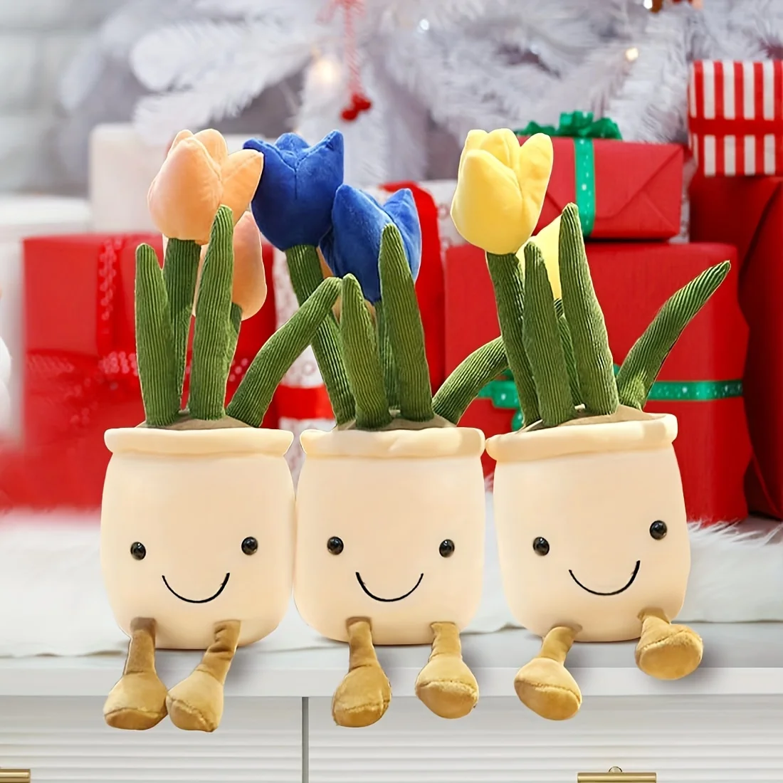 Peluche fleur 35 cm - Peluche douce multicolore, décoration de bureau mignonne, cadeau pour les amoureux des plantes, animal en peluche pour enfants