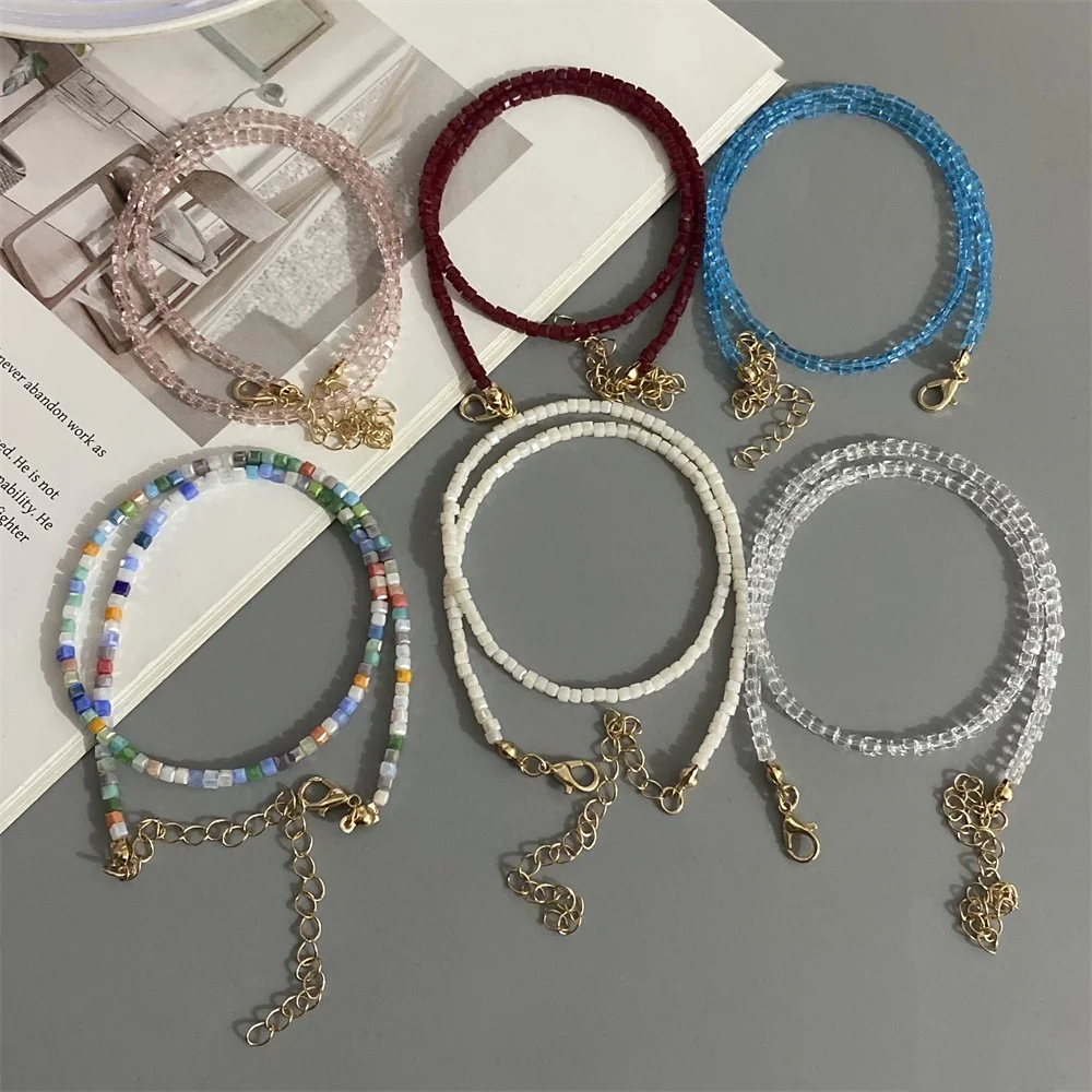 3mm New Cube Crystal Choker Necklace for Women Girl White Pink Blue Red Color Glass Crystal Necklace Gift for Friend Jewelry