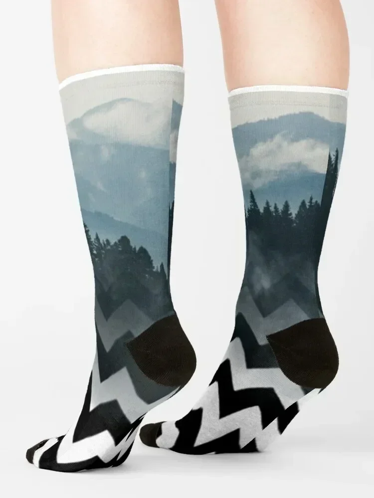 Mountains-Chevron Socks Christmas snow sheer Women Socks Men's