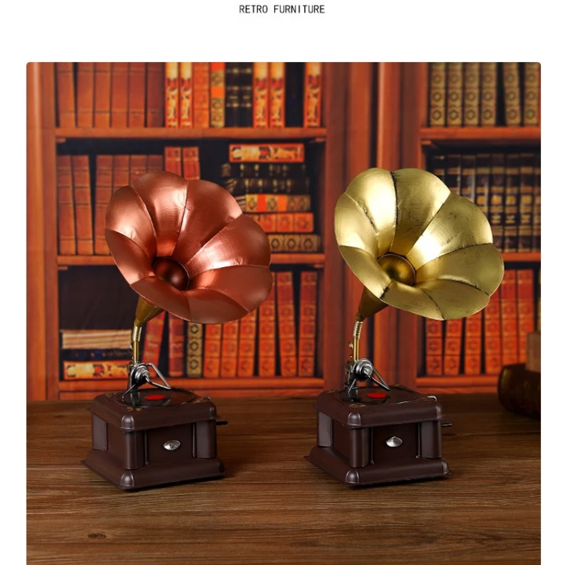 Vintage Phonograph Miniature Model Retro Decor for Coffee Shop Bar Window Display Photo Prop