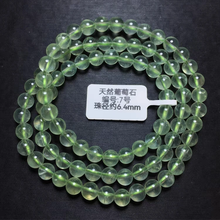 Natural Green Prehnite Quartz Beads 3 Laps Bracelet Woman Man 6.2mm Green Prehnite Crystal Round Beads  Jewelry AAAAA