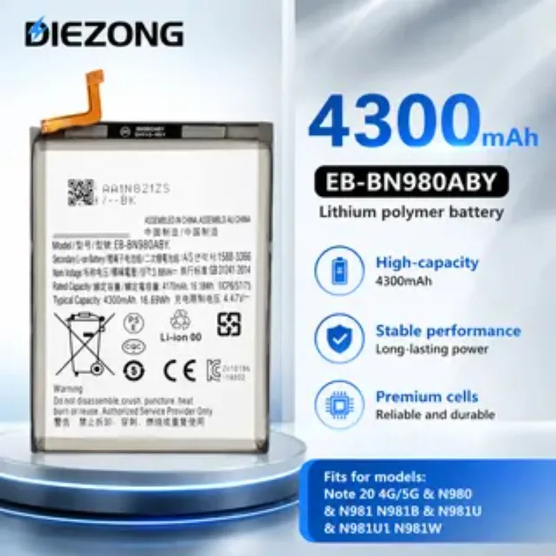 

4300mAh EB-BN980ABY Rechargeable Mobile Phone Battery Capacity for Samsung Galaxy Note 20 N980 N980F SM-N980F Replace Battery