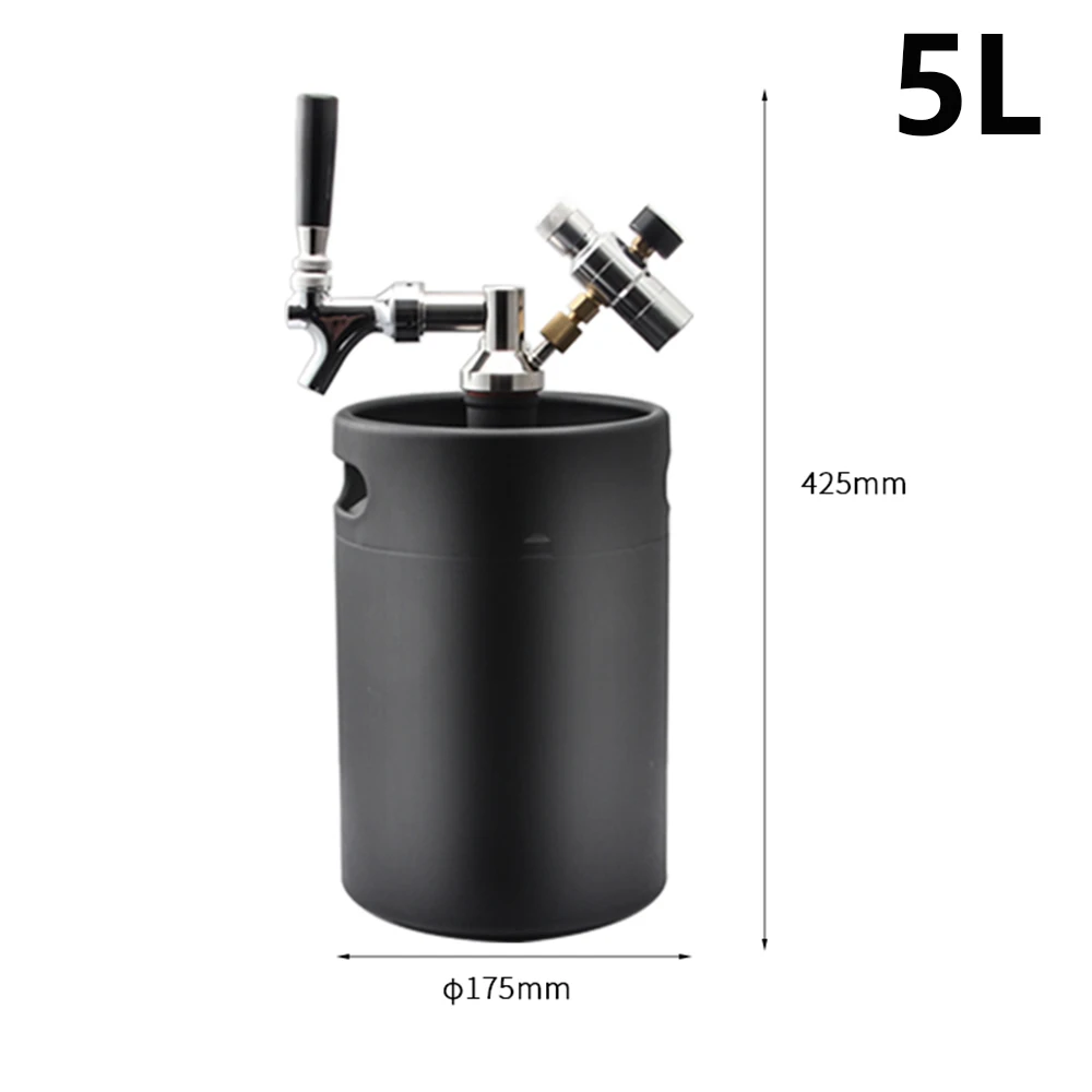 5L Mini Keg Pressurized Beer Keg System Stainless Steel Mini Keg Growler Adjustable Beer Tap Faucet Premium CO2 Charger Kit