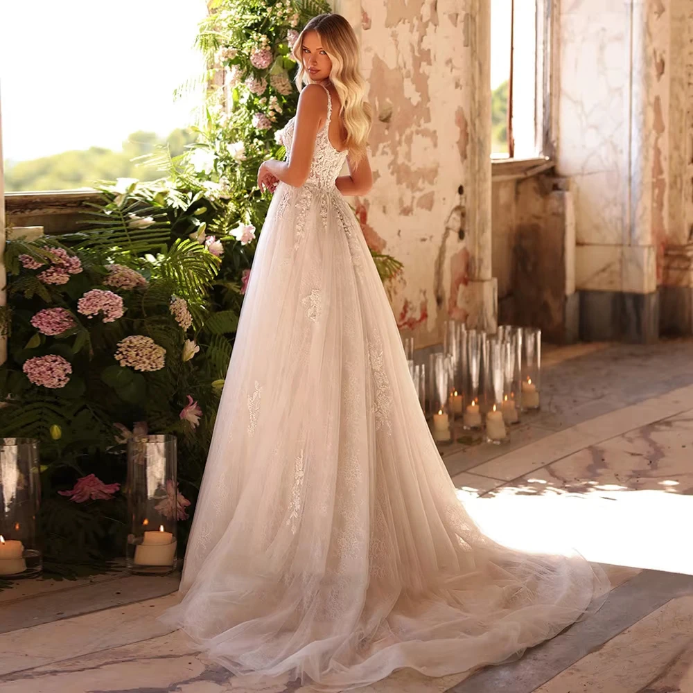 Customized Empire Wedding Dresses for Ladies Elegant V Neck Bridal Gowns with Lace Exquisite Sleeveless Vestidos De Novia New