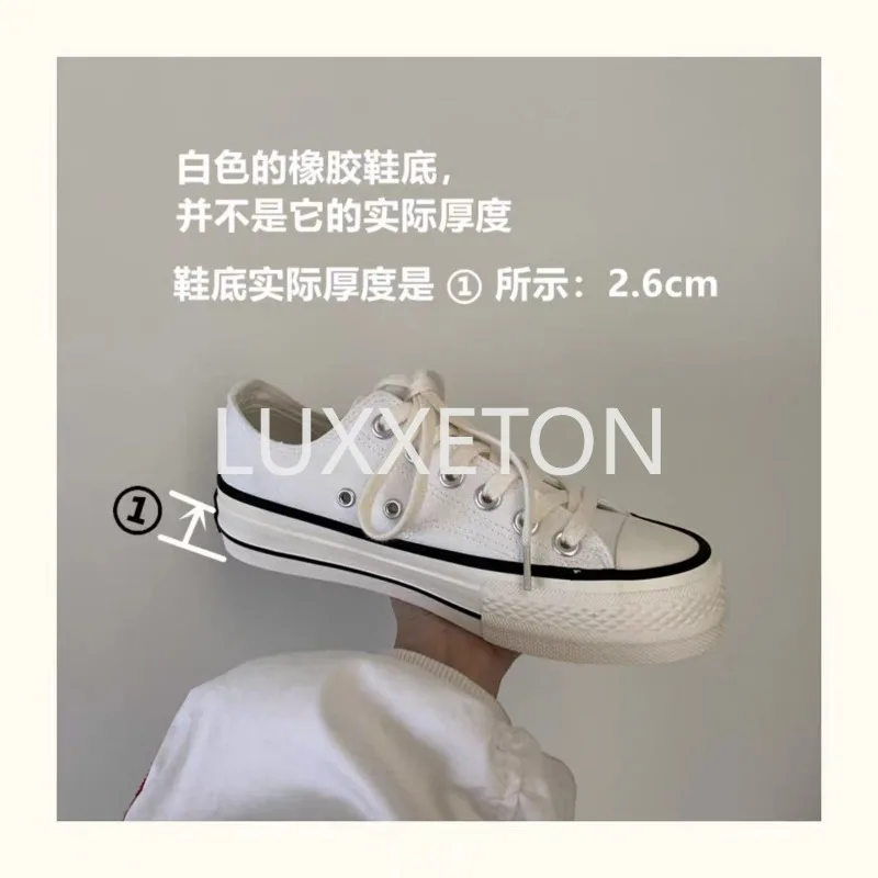 Thick-soled Canvas Women\'s Shoes 2024 New All-match Student Small Whiteboard Shoes Low-top White Casual Shoes Increased