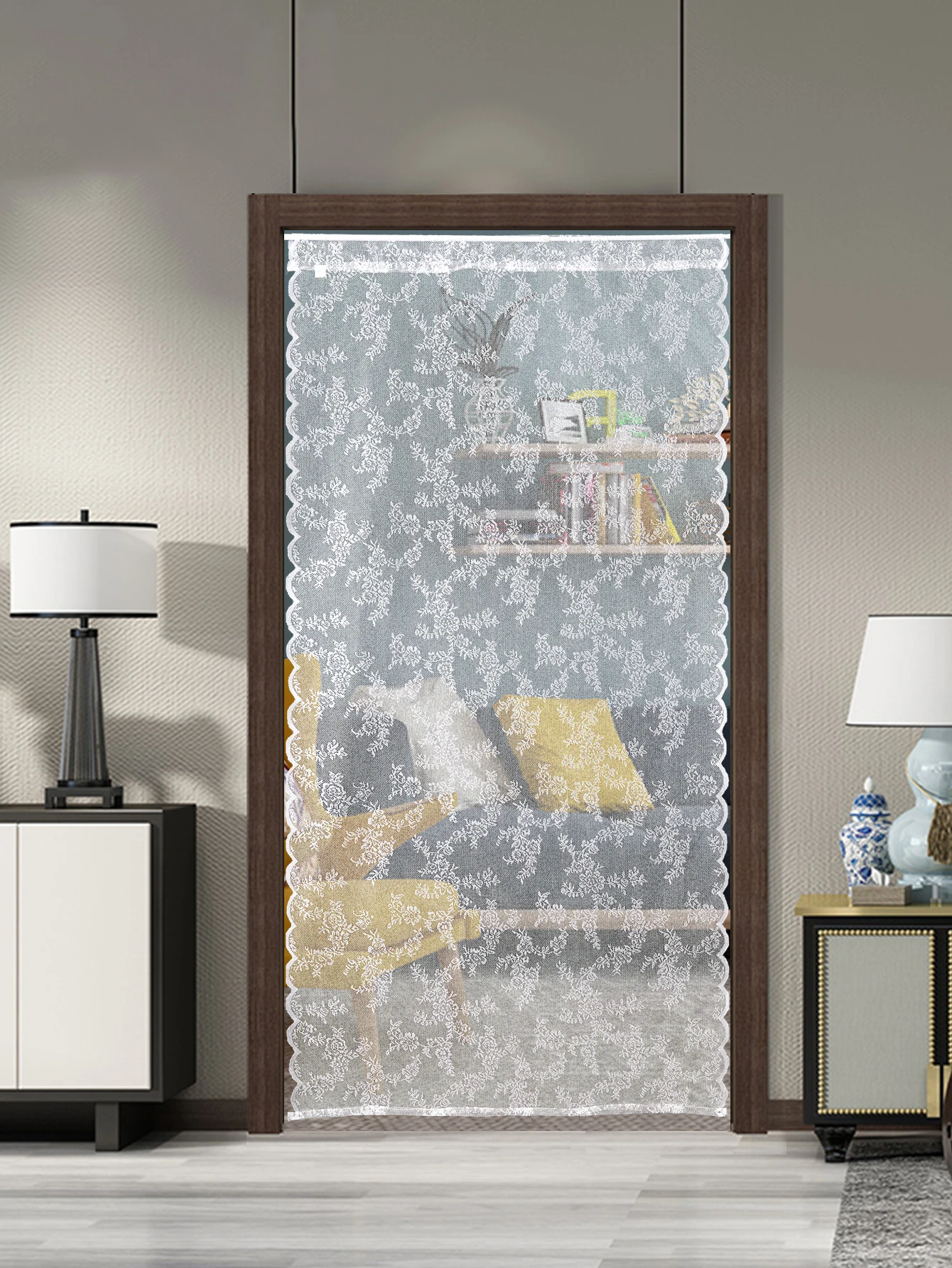 Lace Curtain Wear Rod European Style Elegant Romantic White Yarn Curtain Door Gauze Curtain Bedroom Bay Window