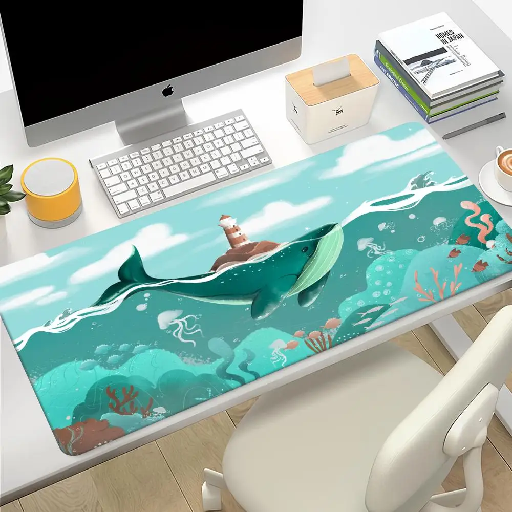 바다 고래 마우스 패드 대형 게임 액세서리 키보드 패드, 아트 일러스트레이션 마우스 패드, Xxl PC 게이머 마우스 매트, 40x90 데스크 매트