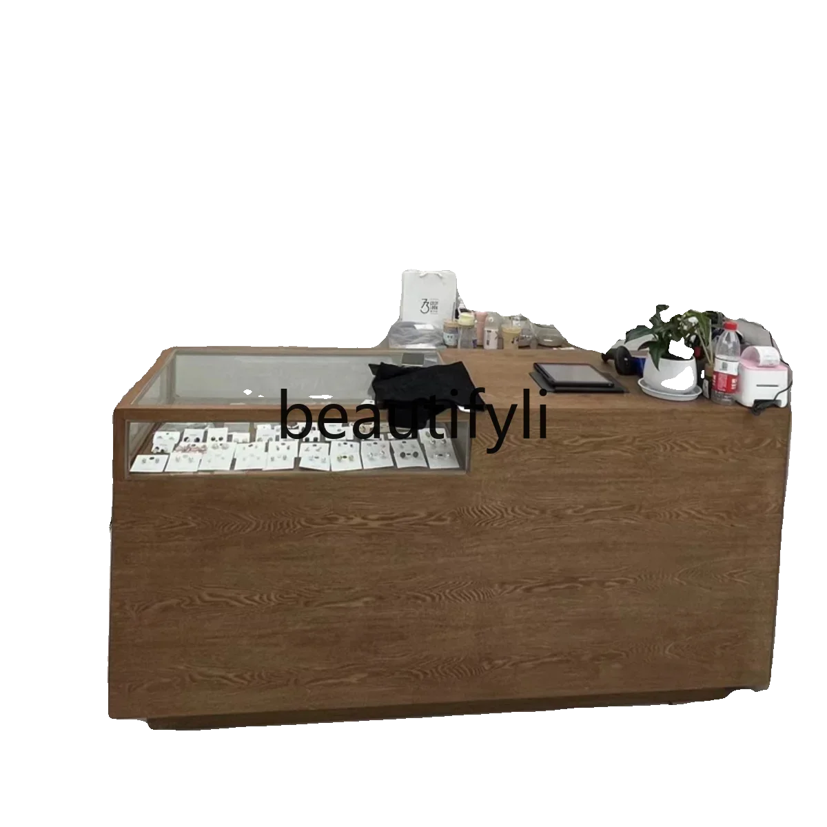 

Clothing shop checkout page display cabinet integrated retro jewelry cabinet glass reception table