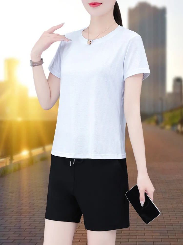 

Ice Silk Qui Dry Sports Set Women's Summer 2026 New Mom Running Clothes Casual ort Sve orts Two Piece Set