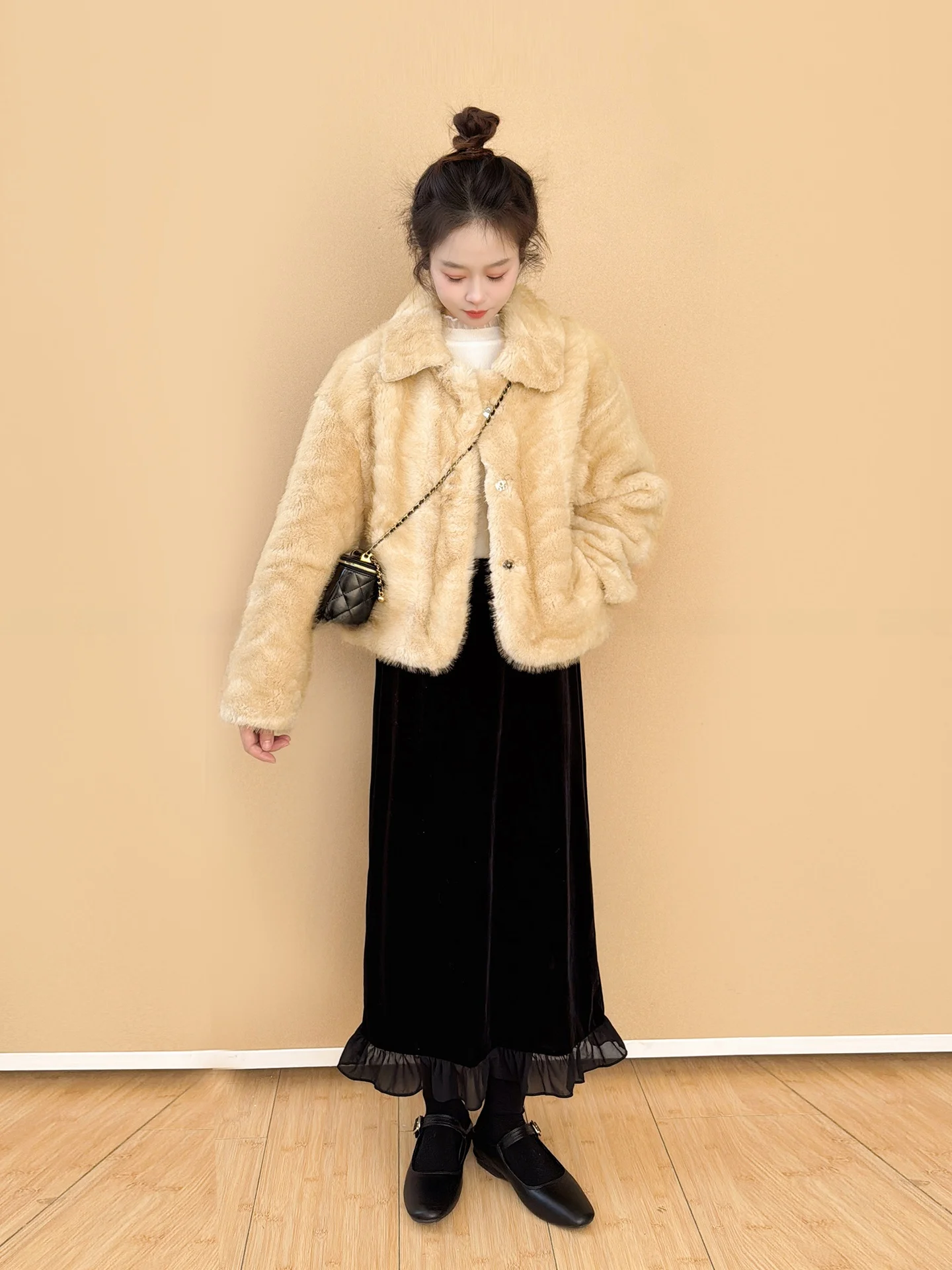

Korean Sle Women's ort Coat Fur Lined Luxury Warmth Cact Design Inteated Leather And Fur Winter Outerwear