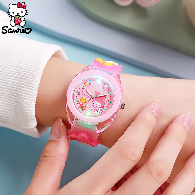 Sanrio Wrist Watch Cinnamoroll Quartz Watchband Y2K Hello Kitty Flash Watches Kuromi Clock My Melody Girl Gift Anime Figure Toy