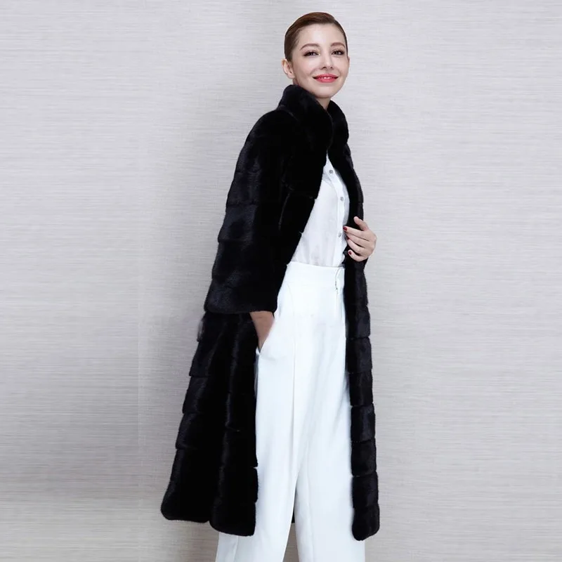 Fur Coat for Women in Autumn and Winter New Style Imitation Mink Fur Coat Long Knee Length Mink