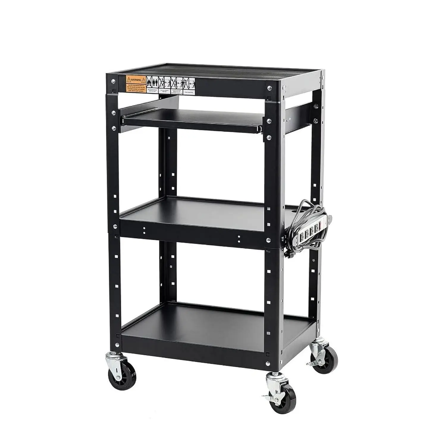 

AV Presentation Cart Stand for Video Projector, TV, Laptop Computers, Printers,4 Wheels, 4 Outlets, 12ft Cord, Black