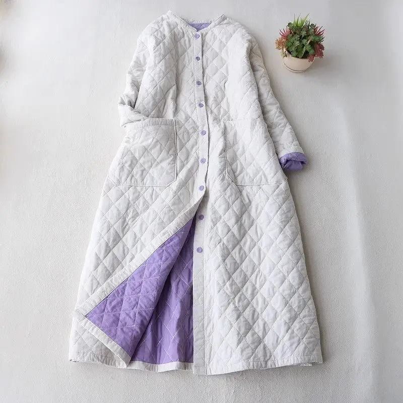 Thin Style Long Cotton Jacket Casual Versatile Commuting Solid Color Oversized Loose Fit Full Sleeve Women Quilted Coat Z3671