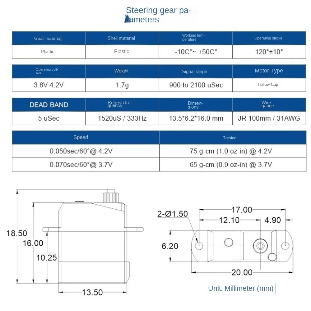 Nuevo 1,7g Micro Servo Digital de bajo voltaje C017CLS Micro servomotor Digital Ultra Nano Mini conector JST para RC avión coche de juguete