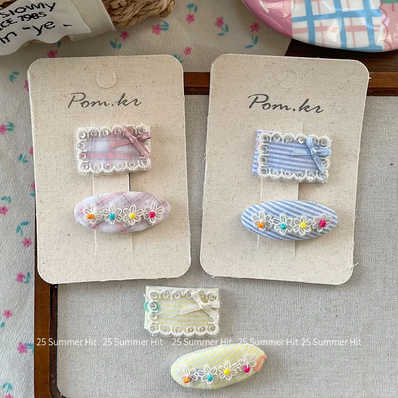 

Новые корейские тканевые заколки для волос с милым кружевом и жемчугом для девочек, детские заколки для волос с овальной боковой челкой, аксессуары для волос для подростков