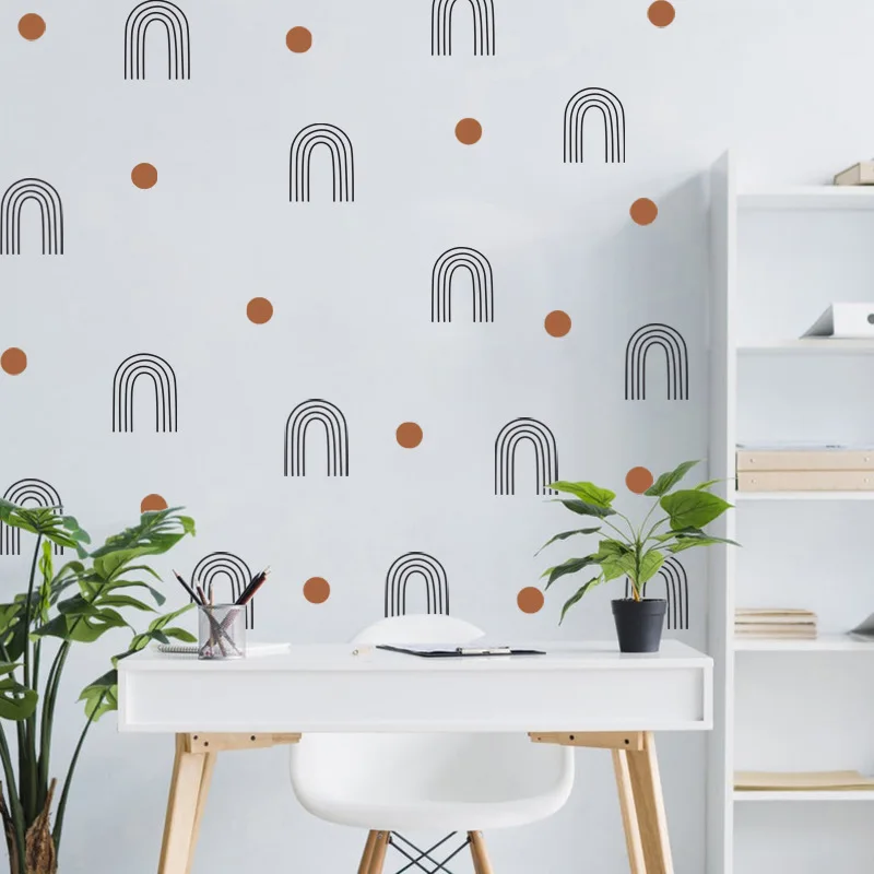 

Boho Rainbows Polk Dots Wall Stickers PVC Removable Vinyl Murals Morandi Rainbow Arch Sun Decals Kids Room Wallpaper Home Decor