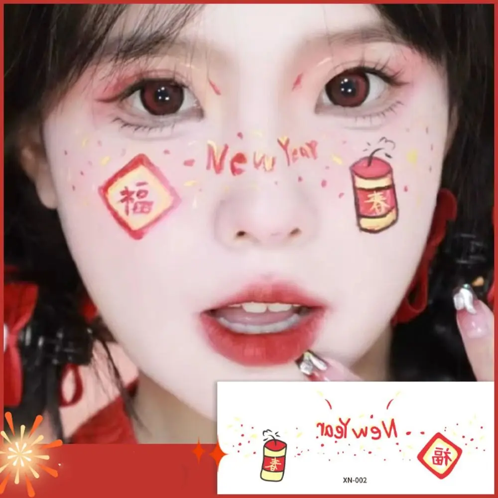 Waterproof New Year Makeup Stickers Body Art Cartoon New Year Face Tattoo Disposable Cute Cheek Temporary Tattoo