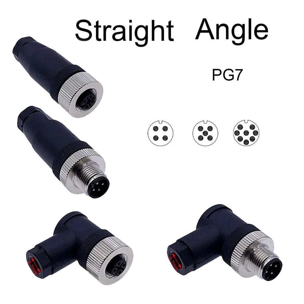 Alta qualidade 4 5 8 pinos m12 sensor conector à prova dwaterproof água pg7 m12 aviação plug curva ângulo macho & fêmea plug doméstico