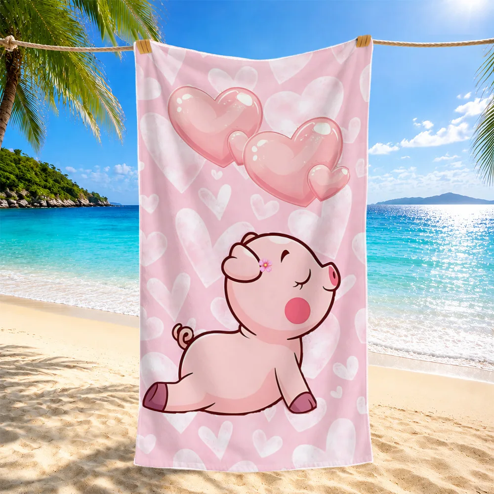 Newest Sleeping Pig Food Dream Bubble Pink Background Print Soft Beach Towel Kids Bath Towel Quick Dry Towel